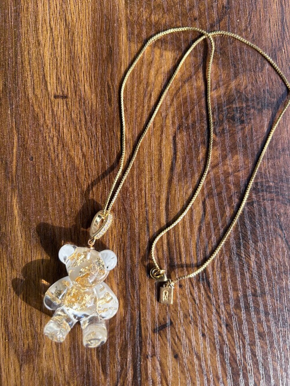 Bear Pedant- Nacre Bear Pave Connector - Gold